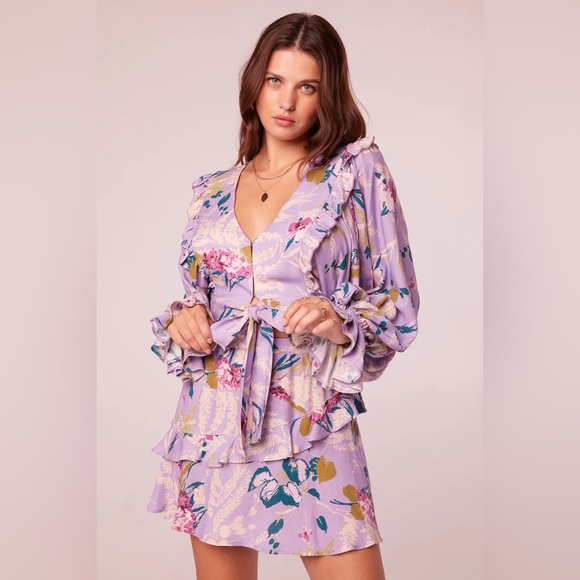 Free People - Band Of The Free Anika Lavender Floral Ruffle Blouse - Picture 1 of 10